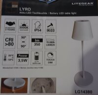 Litegear ® Lyro Akku Tischleuchte - weiss