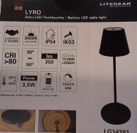 Litegear ® Lyro Akku Tischleuchte - schwarz