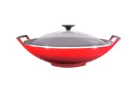 Wok Gusseisen 36 cm mit Glasdeckel kirschrot