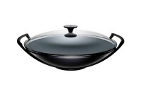 Wok Gusseisen 36 cm mit Glasdeckel schwarz