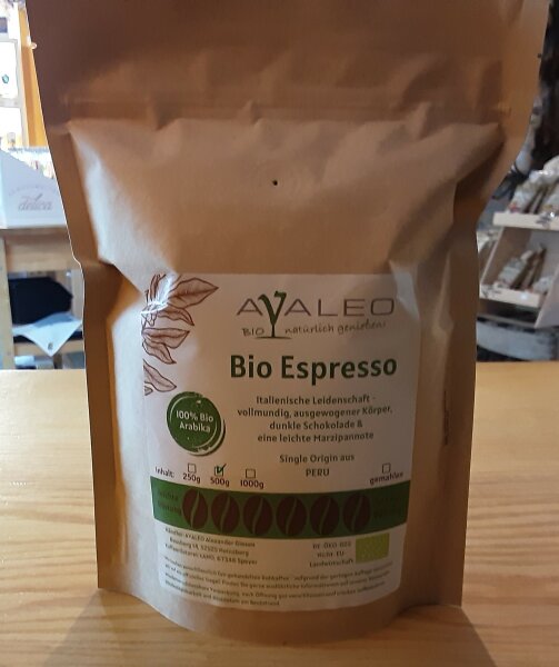 Bio Espresso ganze Kaffeebohnen 500g Avaleo